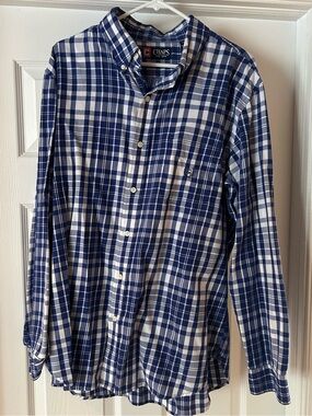 Chaps Blue and White Plaid Button-Down Shirt
